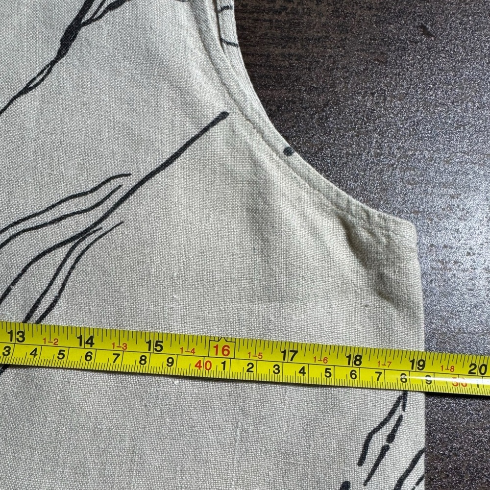 Vtg John Paul Richard Sleeveless Linen Artsy Lagenlook Tan Flower Maxi Dress M - Picture 6 of 7